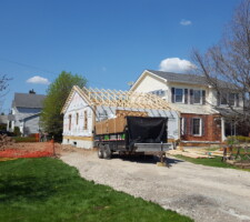Room addition framed with wood beams and insolation