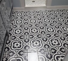 White and gray decorative bathroom title